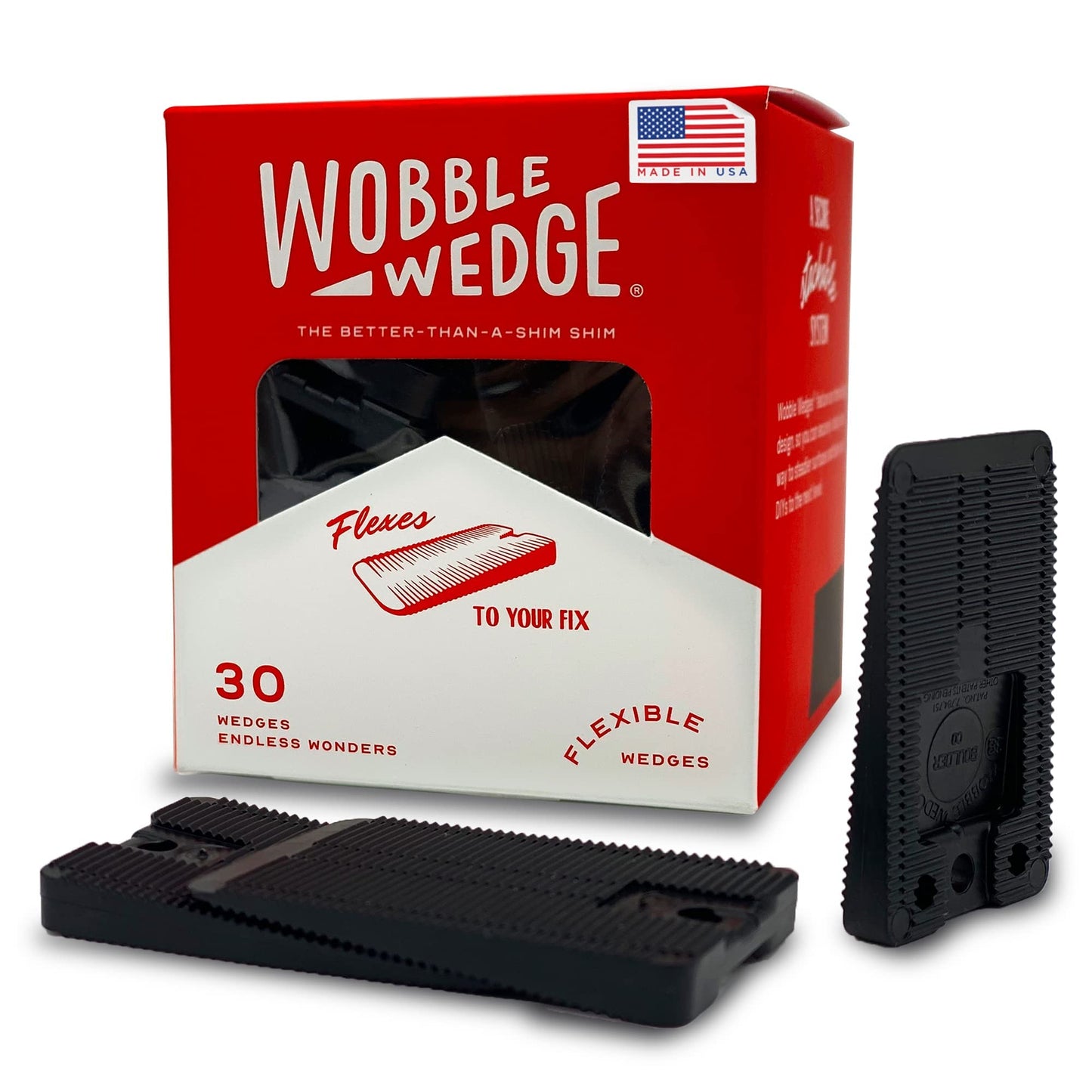 Wobble Wedges Flexible Plastic Shims, 30 Pack - Made in USA - Multi-Purpose Shim Wedges for Home Improvement & Work - Plastic Wedge, Table Shims for Leveling, Toilet & Furniture Levelers - Black