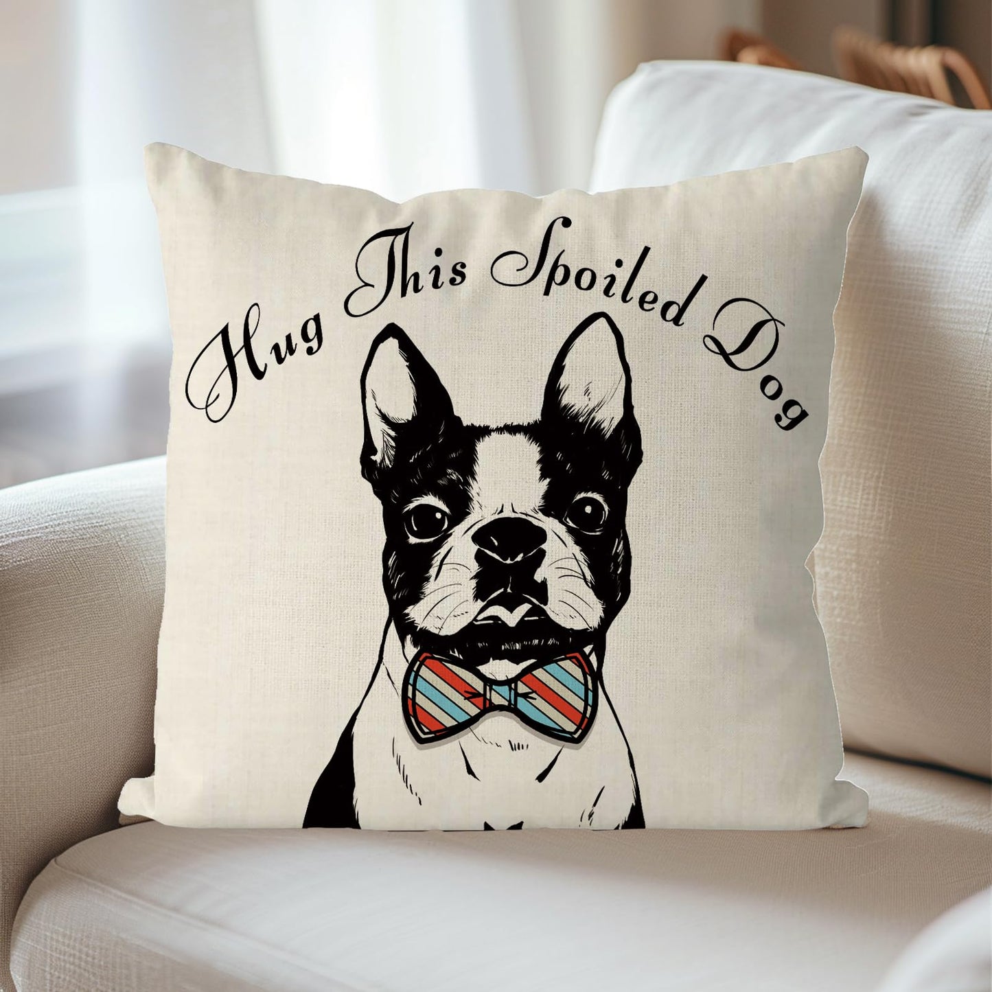 QIONG MENG Pillow Covers 18 x 18 Inch Boston Terrier Throw Pillowcase Dog Lovers Friendship Gifts for Women Decorative Pillow Case Dog Cushion Case for Home Sofa Decorations