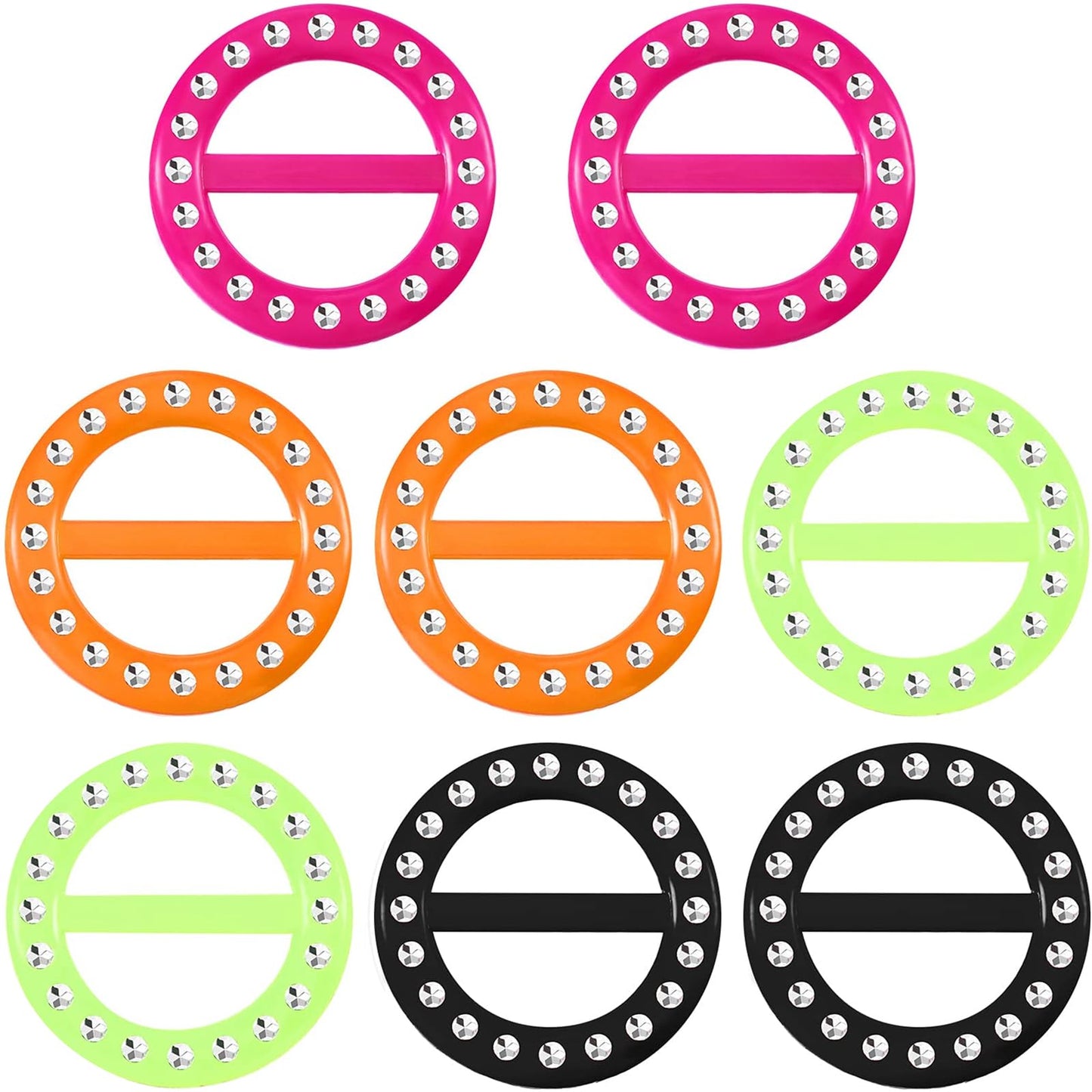 Boao 8 Pieces 80s Party Plastic Fashion T Shirt Clips Silk Scarf Ring T-shirt Tie Clips for Halloween Women Fashion Round Circle Buckle Clothing 80s Accessories