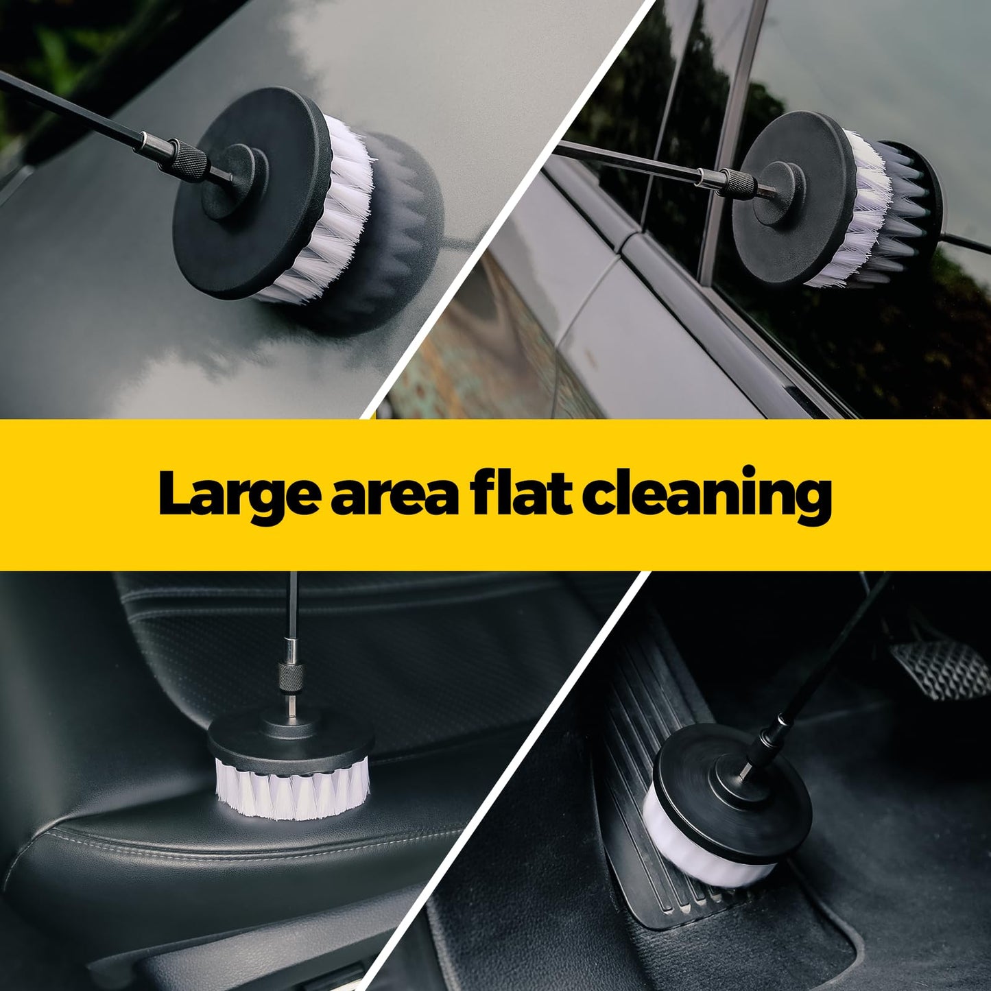 Holikme 5Pack Drill Brush Attachment Set-Car Interior Detailing Kit,Power Scrubber Brush Extended Long Attachment for Bathroom, Car,Shower,Carpet,Boat,Kitchen,Floor and Tile,White