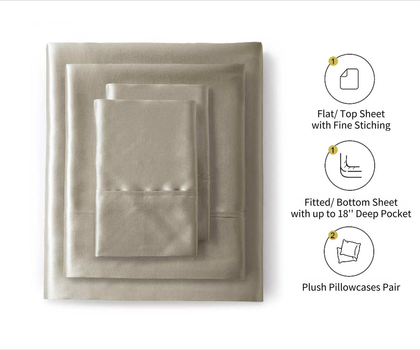 Lanest Housing Silk Satin Sheets, Full Size Satin Bed Sheet Set with Deep Pockets, Cooling Soft and Hypoallergenic Satin Sheets Full - Taupe