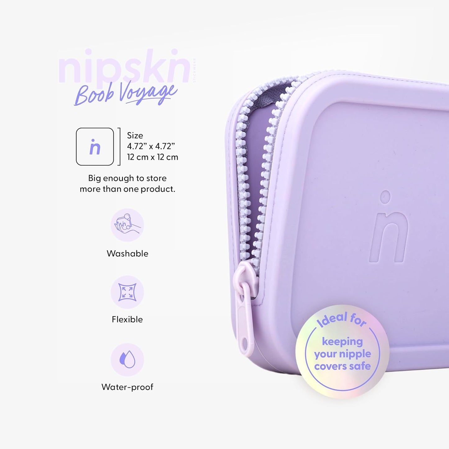 Boob Voyage Travel Case - Elegant & Functional Nipple Cover Travel Case - Waterproof, Washable, Flexible Purple