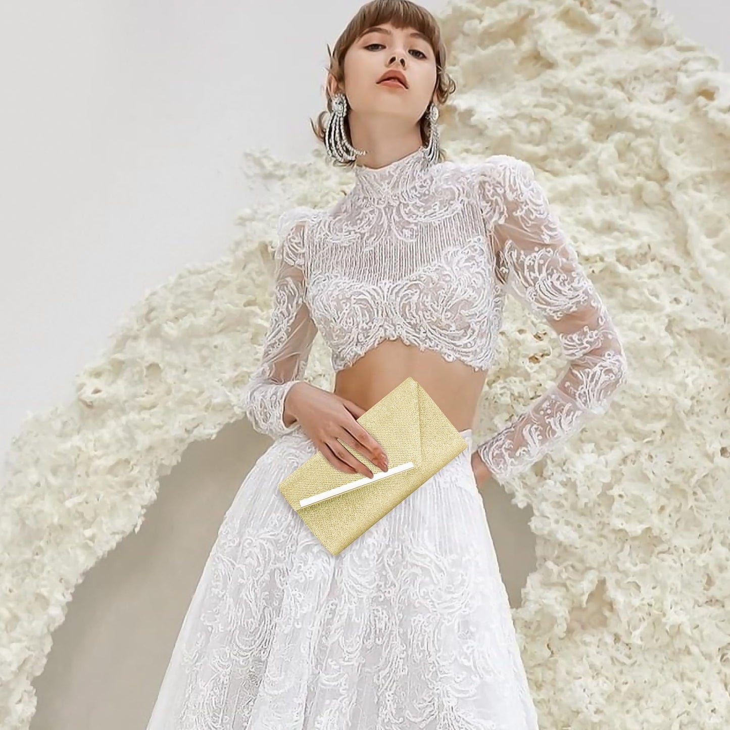 Larcenciel Glitter Evening Bag, Gold Envelope Clutch Purses for Women, Formal Ladies Sequin Handbag Crossbody Shoulder Wallet Perfect for Wedding, Guest Party, Prom, Cocktail, Date Night,9×4.7×2in