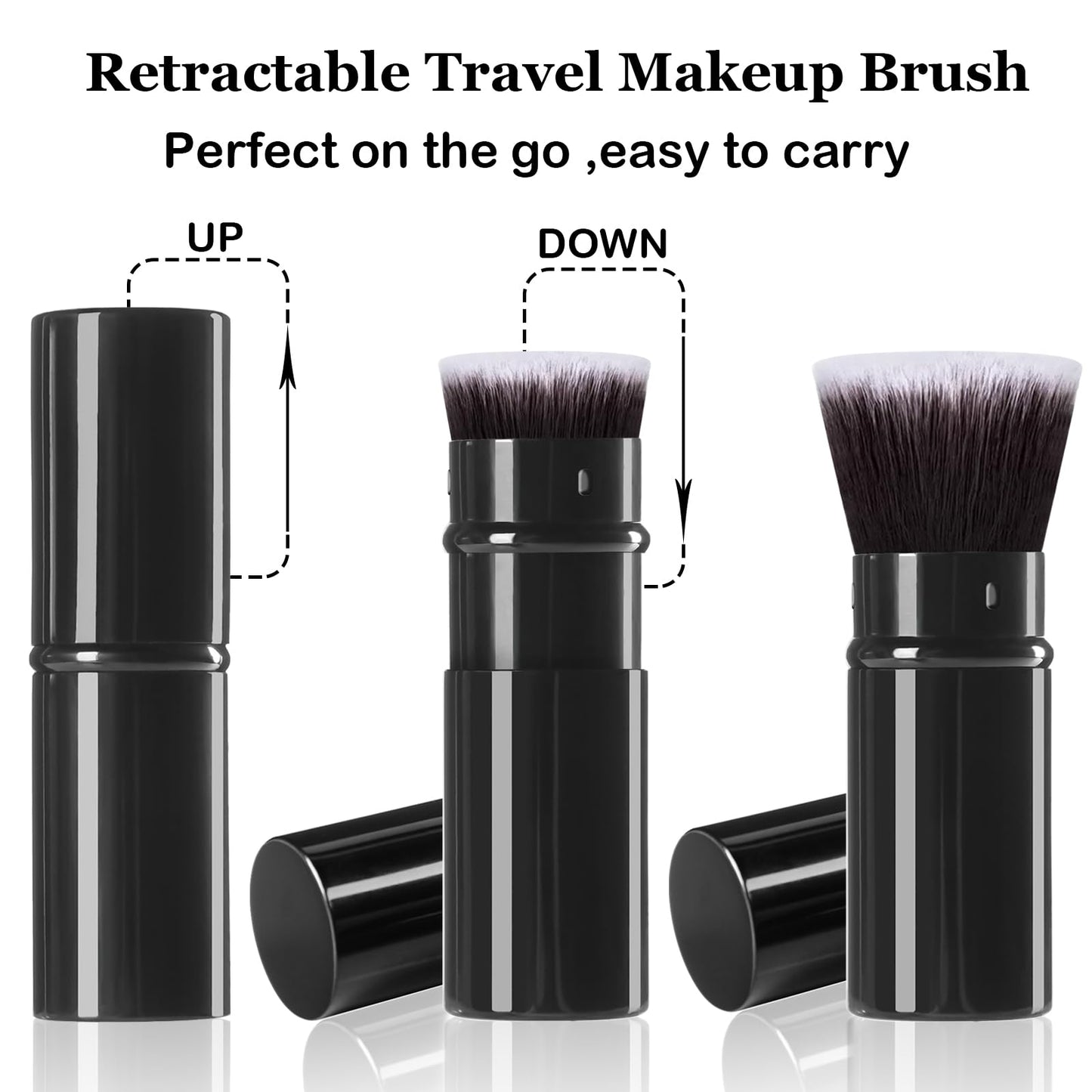 Keriloo Retractable Makeup Brush 2 Pack, Travel Kabuki Powder Foundation Makeup Brush Face Blush Brushes for Blending Liquid, Blush, Bronzer, Buffing, Sunscreen,Flawless Cosmetics