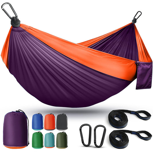 Camping Hammock Lightweight, Portable Hammocks Parachute Hammock with Two Tree Straps, Single or Double Travel Swing Nylon Camp Hammocks, Outdoor Essentials for Beach Backpacking Hiking, Blue