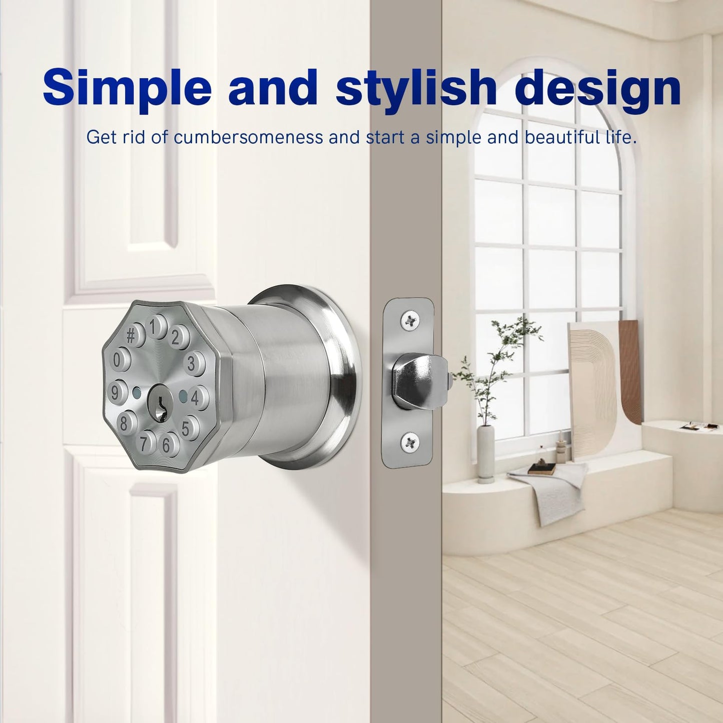 Door Knob with Keypad and Key, Keyless Entry Door Lock,Smart Digital Knob Unlock by Passcode/Keys/USB backuplock,Electronic Door Knob for Home Bedroom Apartment Garage Office Security,Brushed Nickel
