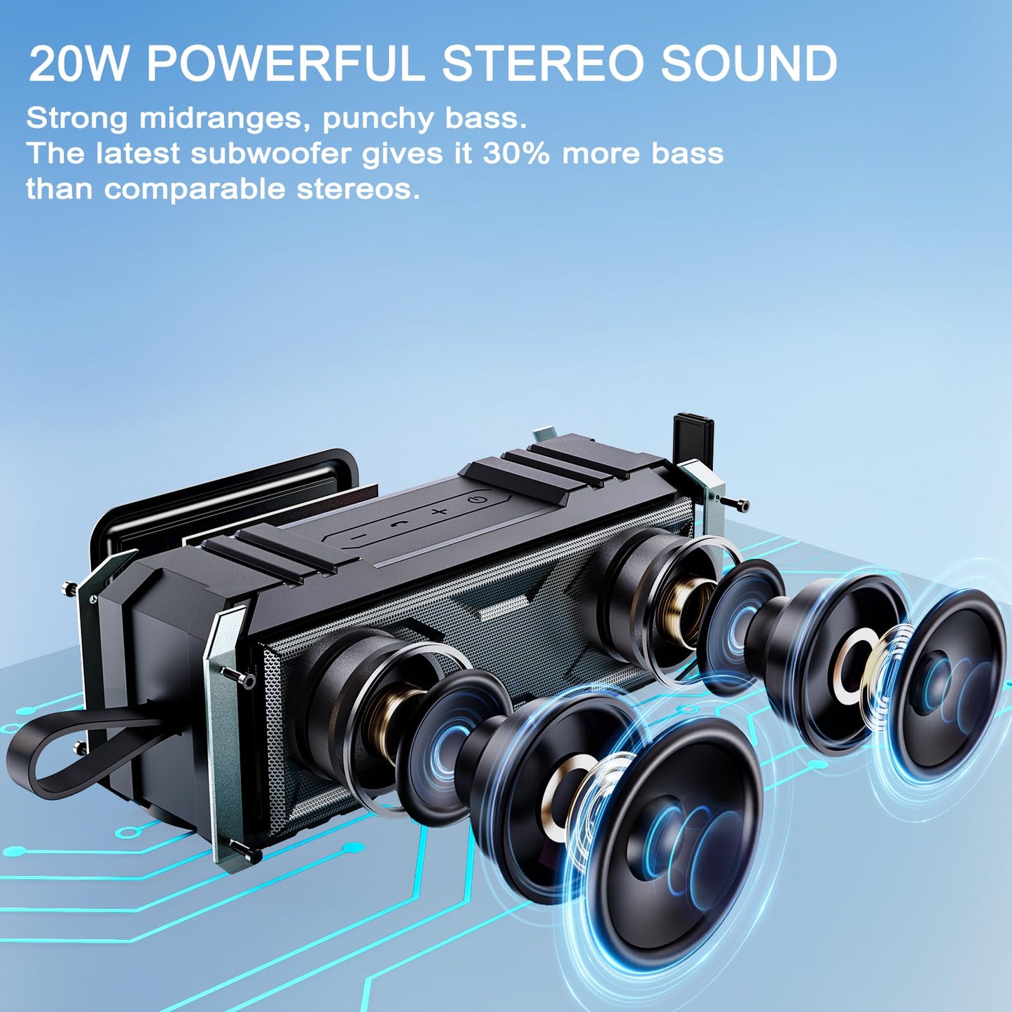 comiso Bluetooth Speaker, 5.3 Rugged Bluetooth Speakers with 20W Stereo Sound, IPX7 Waterproof, 24H Playtime, Small Speakers Blue Tooth Wireless with Deep Bass for Home, Outdoor, Beach, Travel