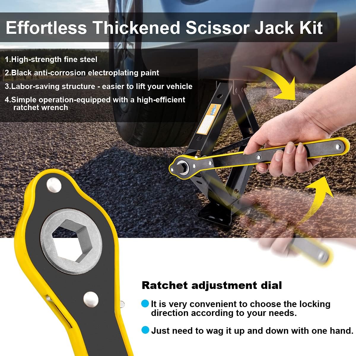 Scissor Jack Set- 3 Ton (6614 lbs) Car Jack Kit Auto - Smart Mechanism with Hand Crank/Wrench/Lug Wrench Thickened Base for Car SUV MPV