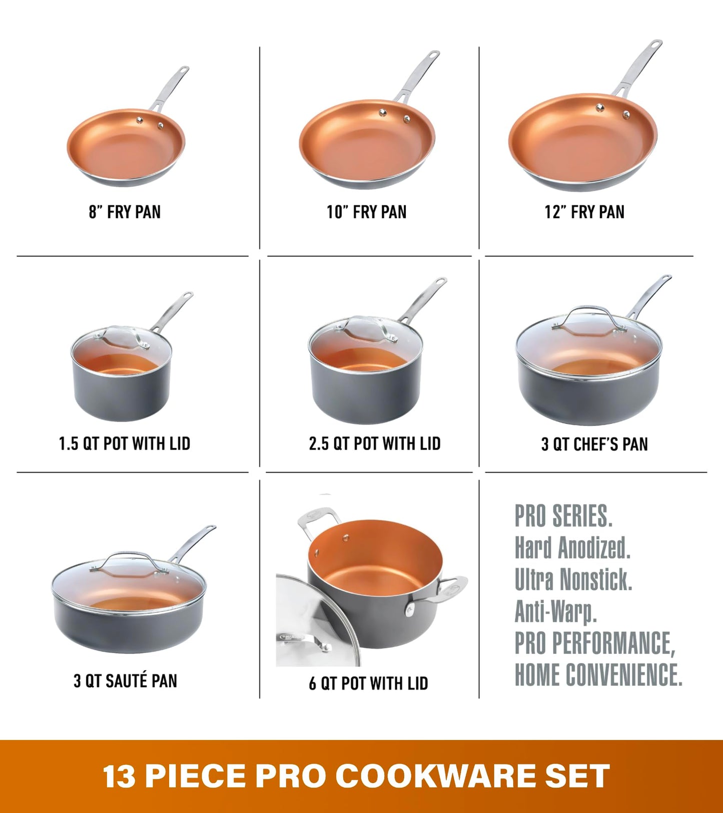 GOTHAM STEEL 14 Pc Ceramic Cookware Set Nonstick, Copper Pots and Pans Set Non Stick for Kitchen, Anodized Induction Pots and Pans for Cooking, Non Toxic Cookware Sets, Oven & Dishwasher Safe