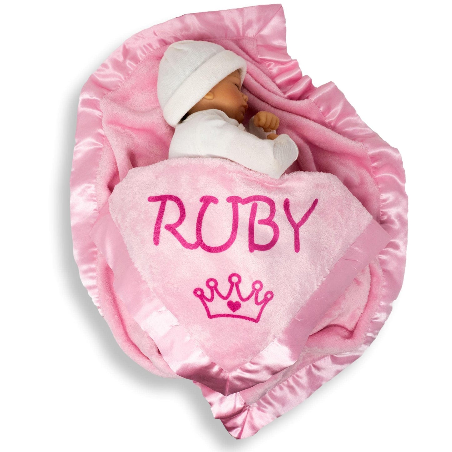 Custom Catch Personalized Princess Baby Blanket for Girl - Newborn or Infant Name Gift - Pink or Blue (2 Text Lines)