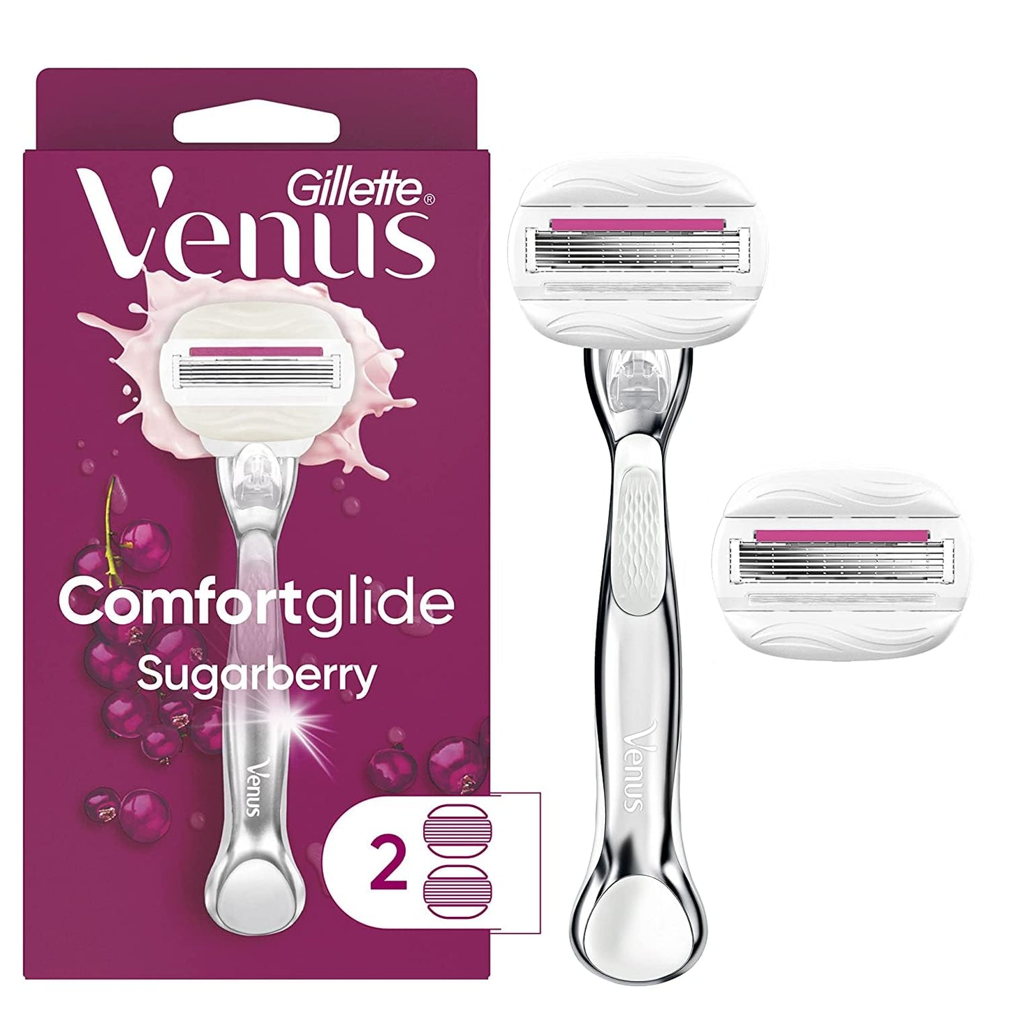 Gillette Venus Comfortglide plus Olay Sugarberry Women's Razor with Rose Gold Metal Handle + 4 Blade Refills