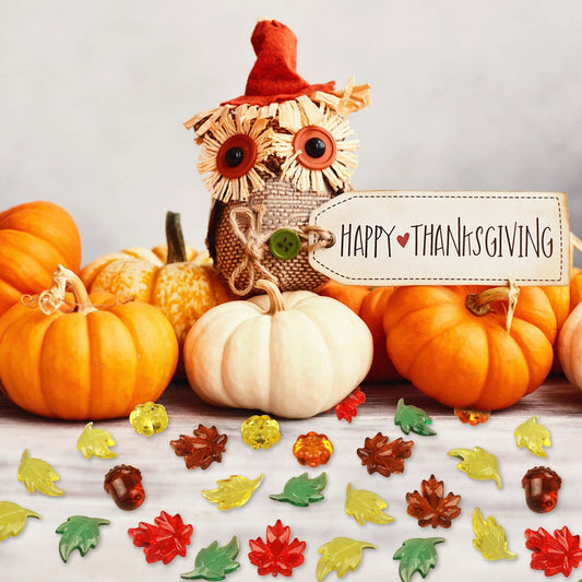 100PCS Acrylic Leaves Mini Pumpkins Acorns Maple Leaves Acrylic Fall Decorations, Thanksgiving Table Scatter Fall Vase Filler Gems for DIY Crafts, Home Decoration, Thanksgiving and Autumn Decor