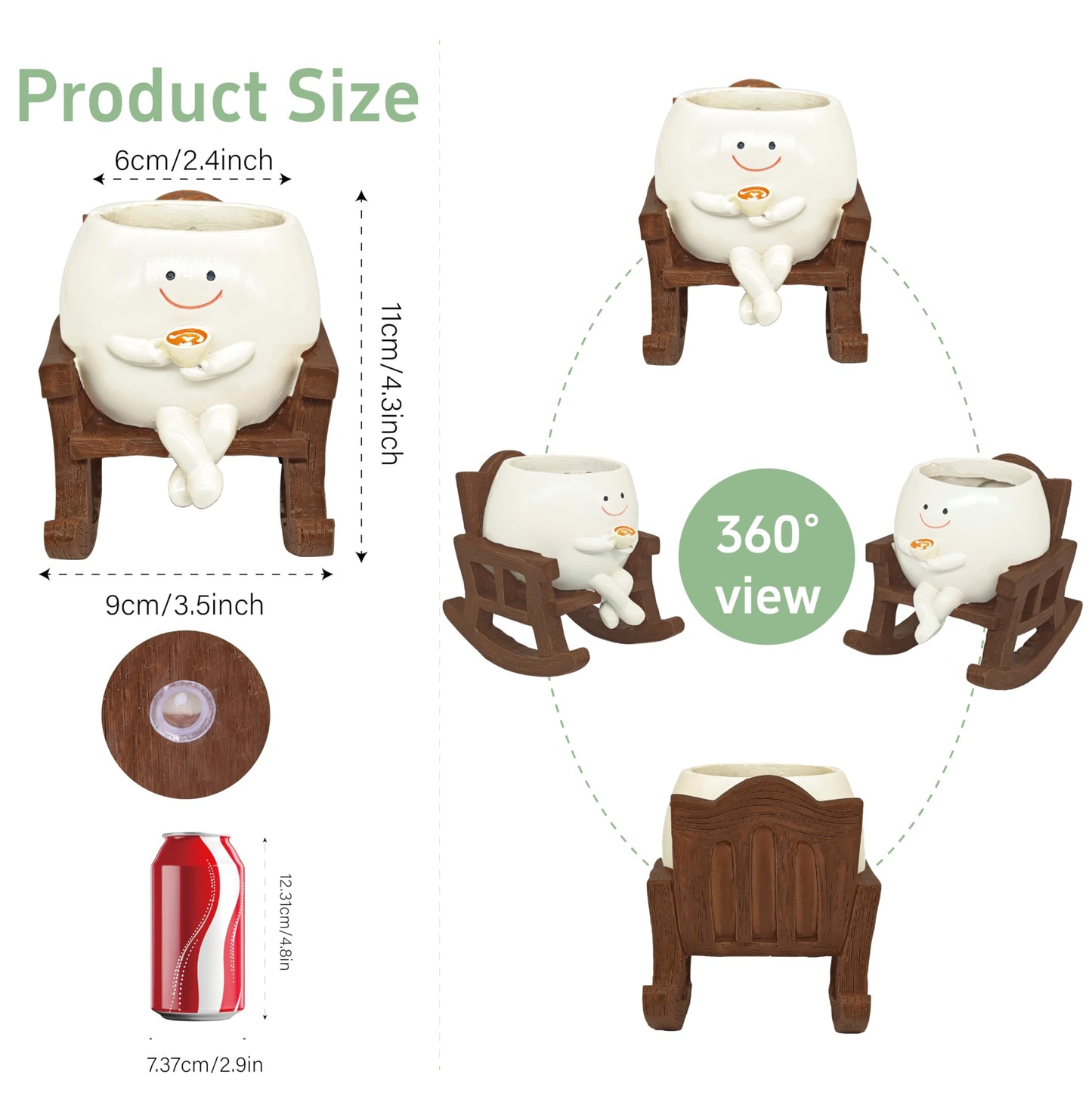 Smiley Face Planter Pot, Cute Coffee Plant Pots for Indoor Outdoor,Unique Rocking Chair Plant Pot for Succulents Plants Live with Drainage Hole,Gift IdeaI for Mother and Appreciation Christmas (Small)