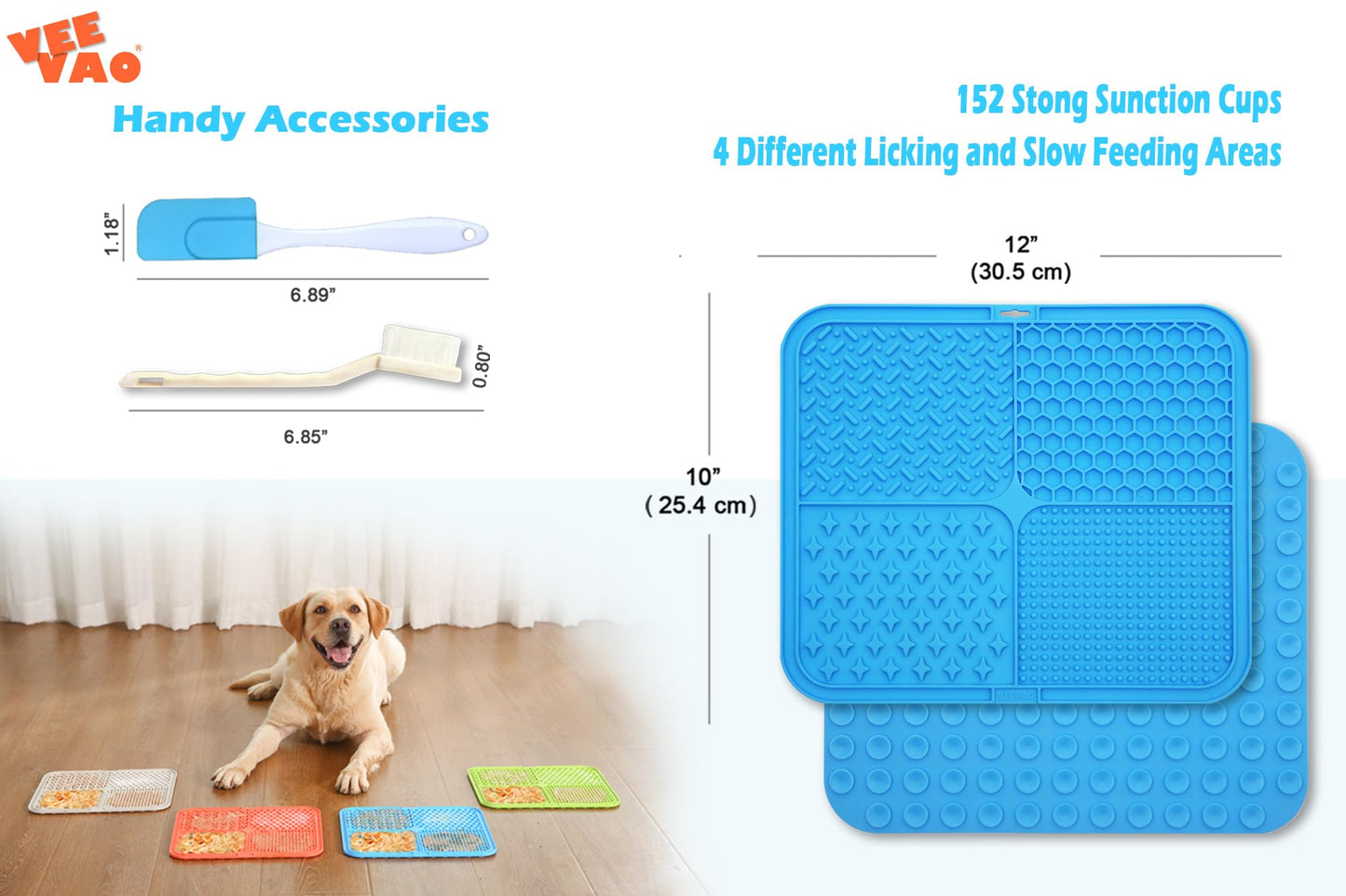 VEEVAO XL Lick mat for Large Dogs Breed, 12"×10" Food Grade Silicone Dog Lick Mat with Suction Cups, Lick Matts for Large Dogs Anxiety Reliever, Peanut Butter Lick Mat for Boredom Breaker (Blue)