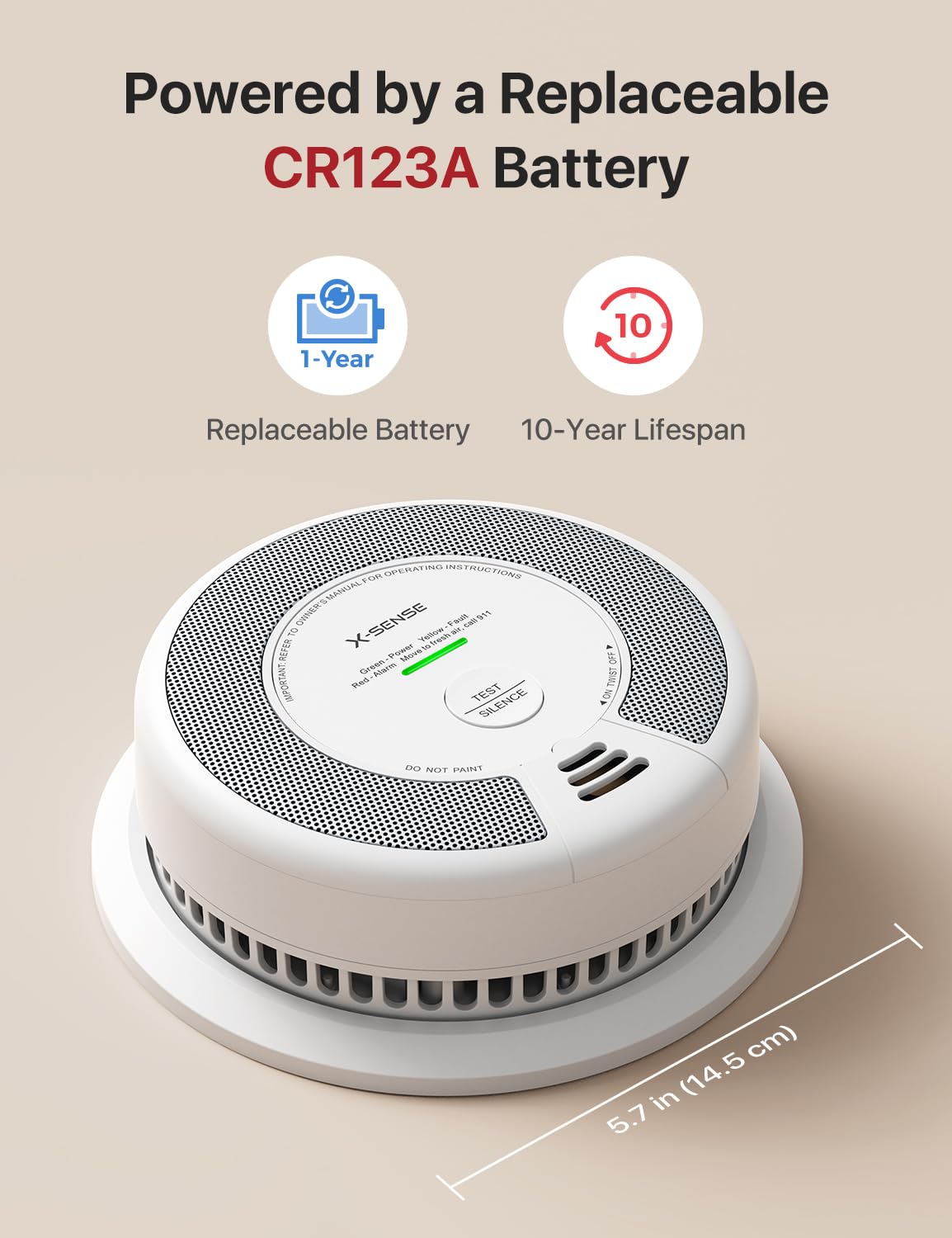 X-Sense Smart Smoke Detector Carbon Monoxide Detector Combo with No Fee App Notification, Replaceable Battery Powered Smoke Detector and Carbon Monoxide Detector, SC06-WX, 1-Pack