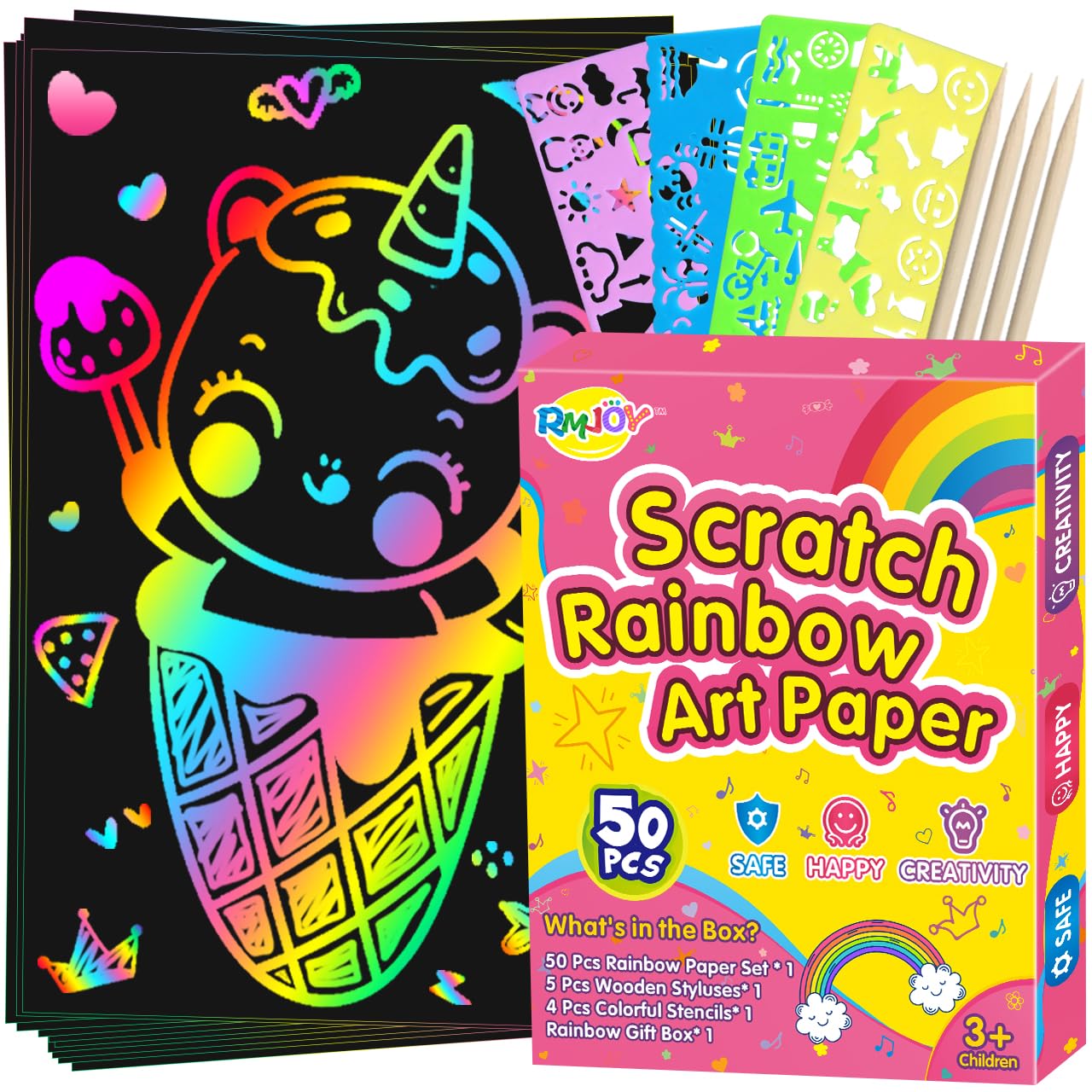 Rainbow Scratch Paper Art for Kids: 60PCS Magic Arts Crafts Gifts Toys for Girls Boys Ages 4 5 6 7 8 9 Games Activities for Birthday Family Fathers Day Christmas Stocking Stuffers Easter(Girls)