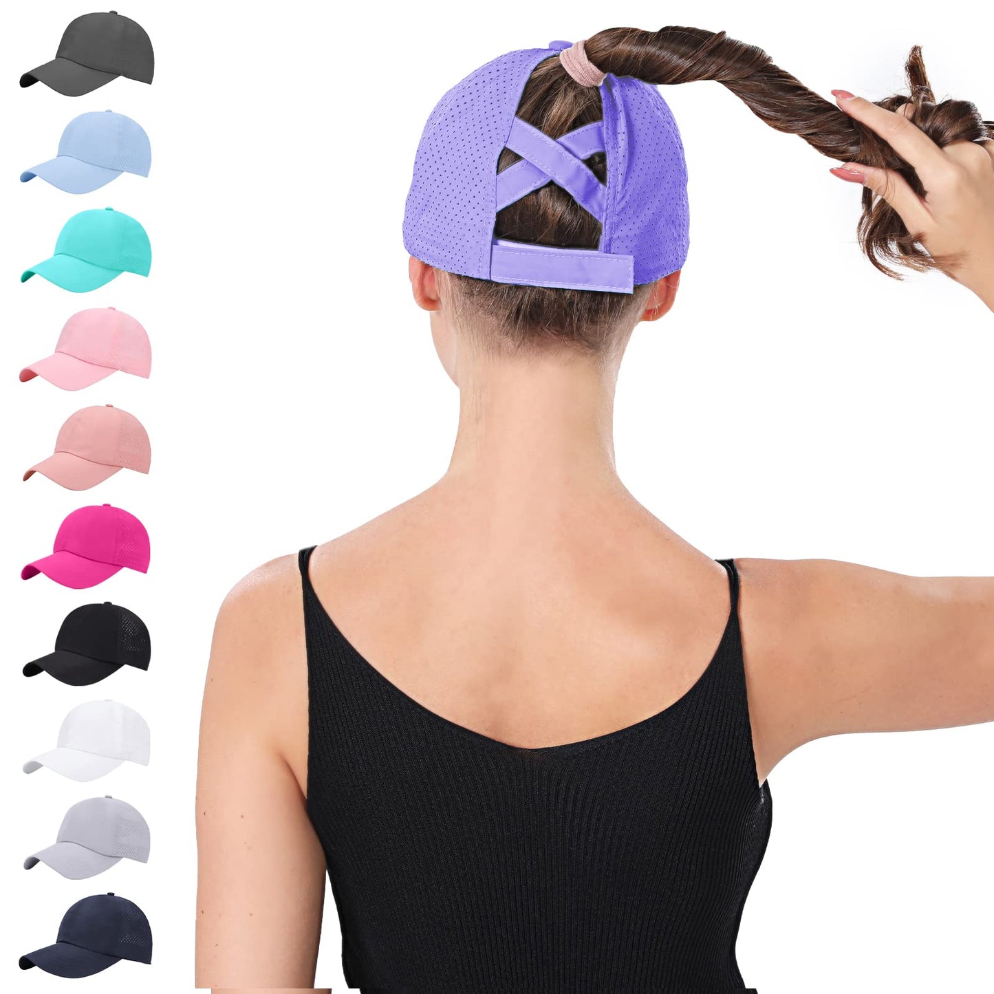 New Upgraded Women Criss Cross Hat High Ponytail Baseball Caps Adjustable High Messy Bun Ponycap Trucker Hats