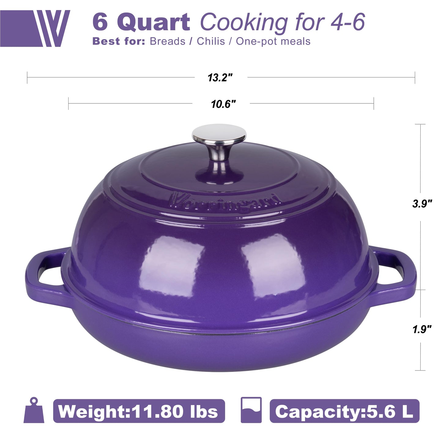 VORRINGARD Enameled Cast Iron Dutch Oven Pot with Lid, Bread Oven for Sourdough Bread Baking, Dutch Ovens with Bread Proofing Basket& Baking Supplies Set, 6 Quart, Purple