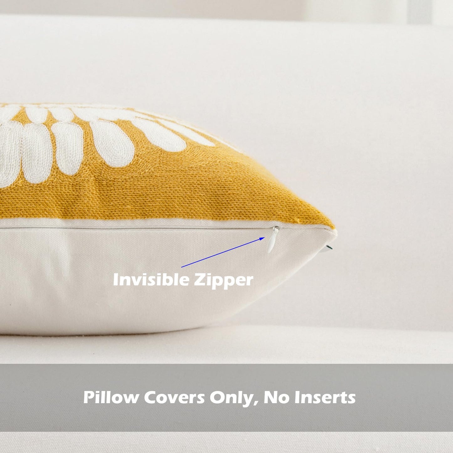 HWY 50 Mustard Yellow Decorative Throw Pillow Covers 18x18 Inch (1 Piece), Embroidered Cotton Modern Farmhouse Cushion Cover Pillow Case for Sofa Couch Living Room Bed, Sunflower