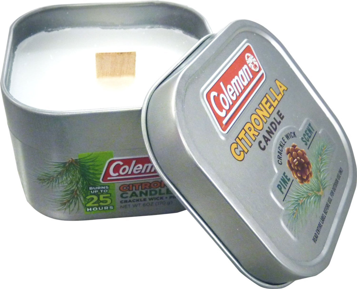 Coleman Pine Scented Citronella Candle with Wooden Crackle Wick - 6 oz Tin
