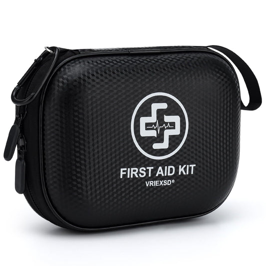 Mini First Aid Kit - 150 Piece Small Waterproof Hard Shell Medical Kit for Home, Car, Travel, Camping, Truck, Hiking, Sports, Office, Vehicle & Outdoor Emergencies (Black)