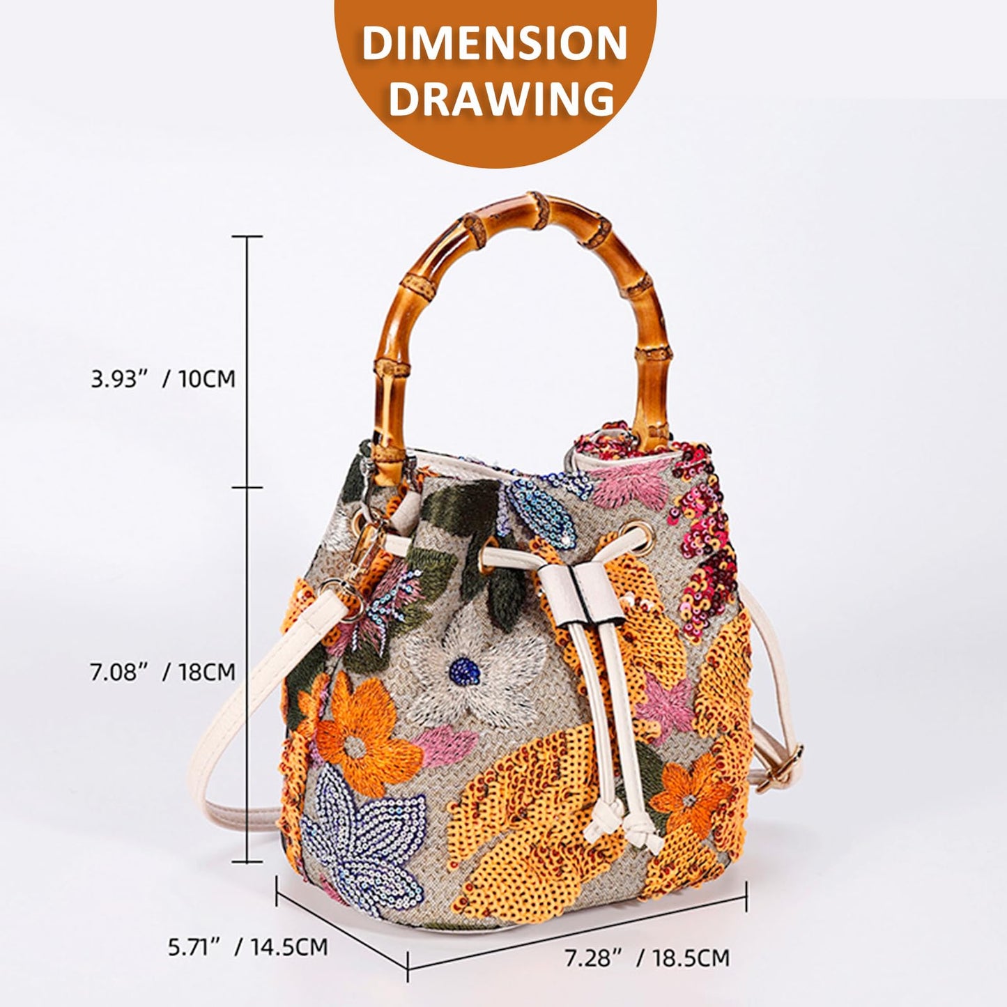 Crossbody Bags for Women, Beach Bag, Hand Embroidered Tot Bag, Bamboo carry handle Bucket bag, Bohemian Handbags Suitable for Vacation Travel Daily Matching