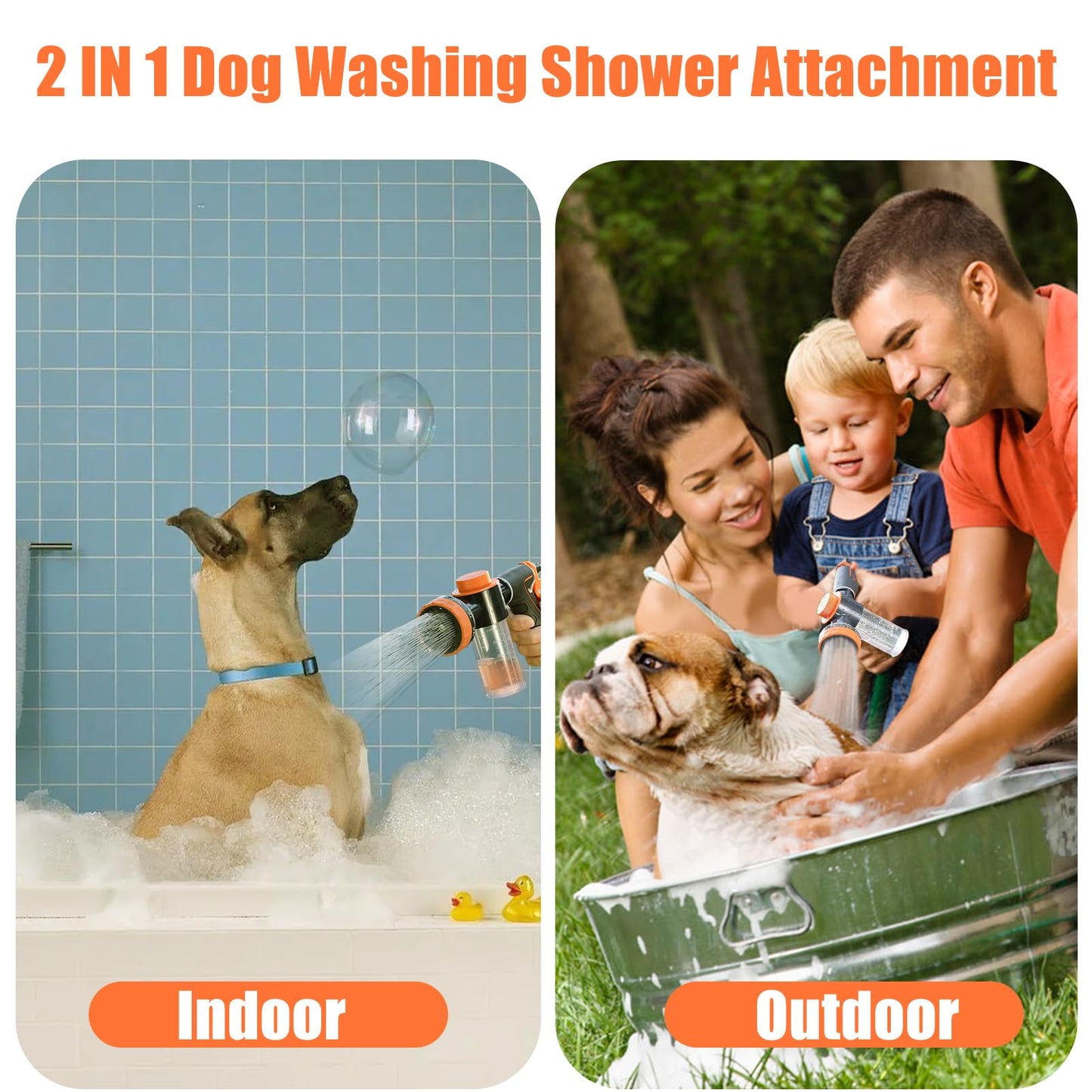Dog Washing Hose Attachment for Pet Bathing with Black Shower Diverter, Pup Dog Wash Hose Nozzle Shampoo Sprayer for Indoor Outdoor Pet Shower, Dog Shower Attachment with Dog Brush