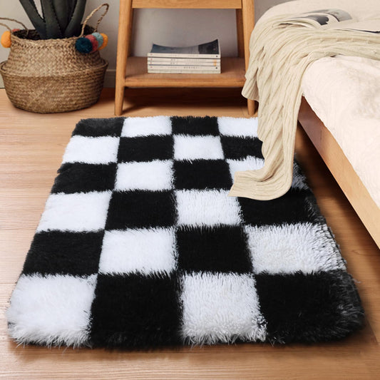 KICMOR Area Rugs for Bedroom Living Room, 4x6 Black and White Fluffy Soft Checkered Rug Fuzzy Shag Shaggy Carpet, Indoor Plush Floor Rugs for Kids Boys Girls Teen Dorm Nursery Home Decor Aesthetic