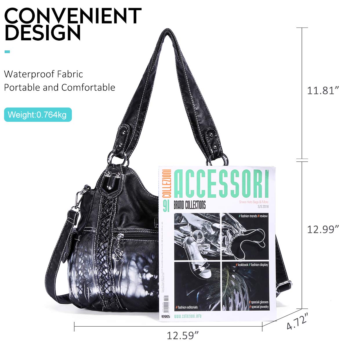 Angel Barcelo Women Handbags Ladies Purse CrossBody Shoulder Bag Designer Tie Dye Satchel Fashion Totes for Girl Black