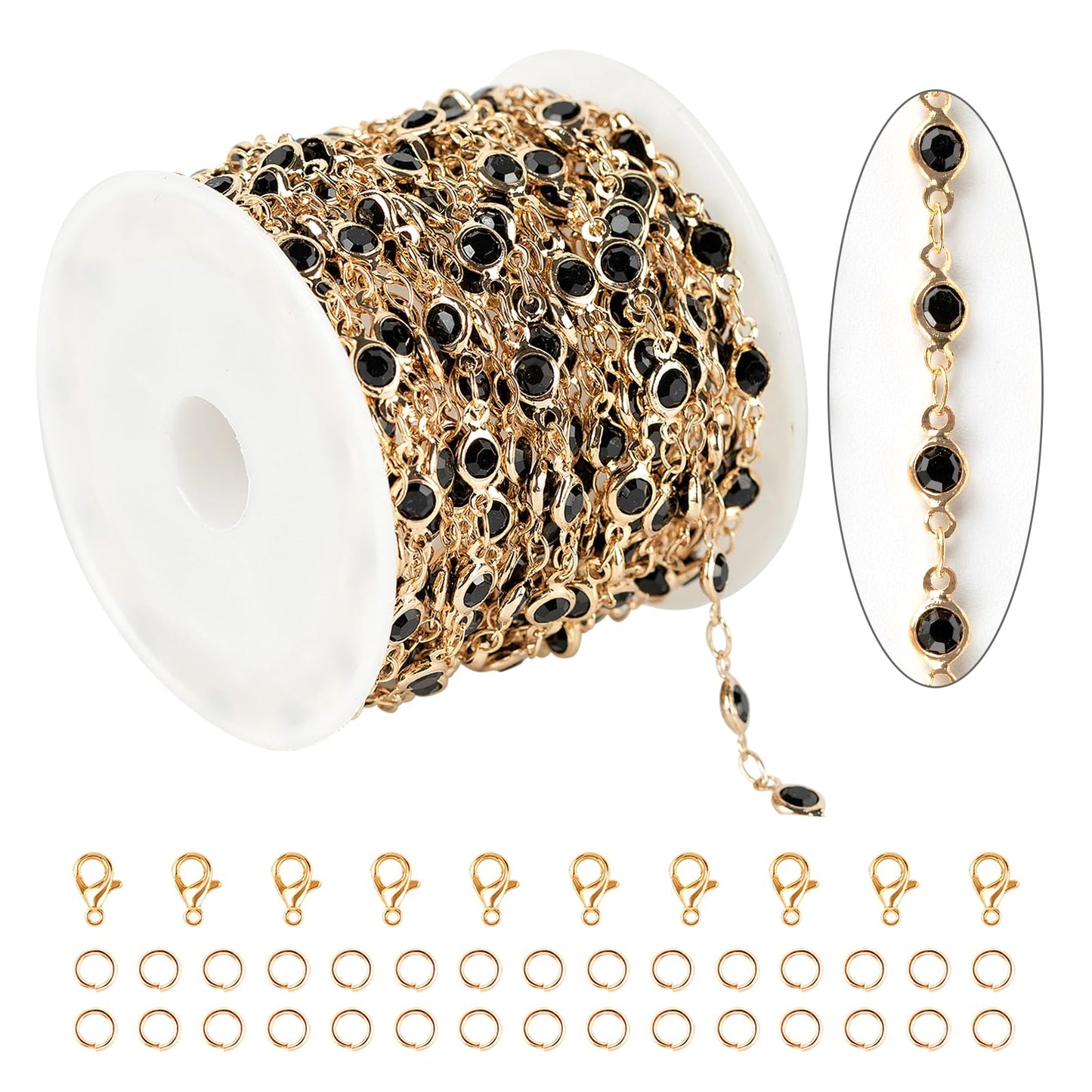 KYUNHOO 3 Meters Pearl Chains for Jewelry Making, Mixed Color Rhinestone Beaded Chains Bulk with Jump Rings and Lobster Clasps for Crafts DIY Supply Findings