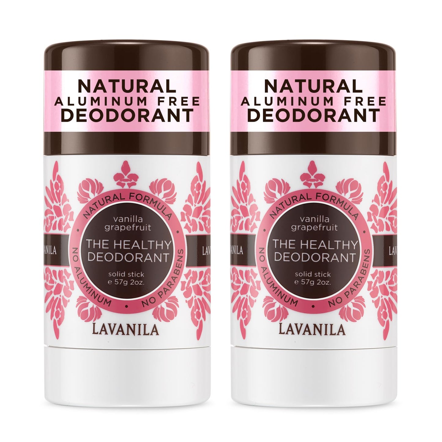 Lavanila Vanilla Eucalyptus Aluminum Free Deodorant 2-Pack (2 Oz Each) - Solid Stick Deodorant for Men and Women, Natural Vegan Formula, Made In USA