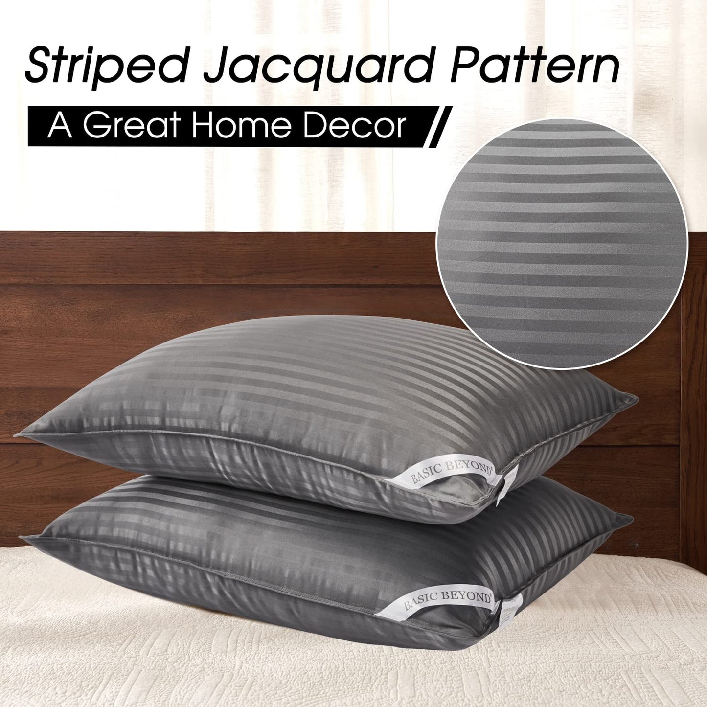 Basic Beyond King Size Pillows for Sleeping - Soft Down Alternative Pillows Luxury Hotel Collection Bed Pillows Set of 2, Grey, 20x36 Inches