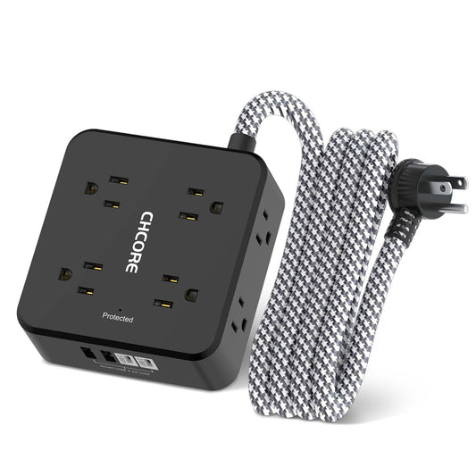 Surge Protector Power Strip - CHCORE 5Ft Braided Extension Cord with 8 Outlets with 4 USB (2 USB C) Charging Ports, Flat Plug Multi Plug Outlet Extender Charging Station for Home Office, ETL, White