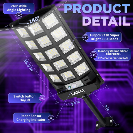 Solar Street Lights Outdoor 2 Pack Solar Lights Outdoor Waterproof Dusk To Dawn 60000Lm 6500K Solar Flood Lights Motion Sensor With Remote Control Commercial Area Lighting For Outside Parking Lot