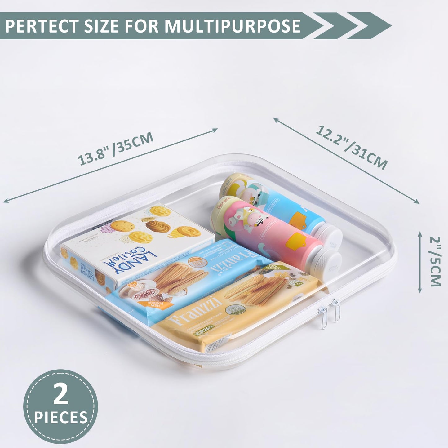 YQBRAO Hard Sided Clear Zipper Case for Storage- Professional-Grade Plastic Clear Zipper Pencil Case,Toy Storage Bins, Toiletry Pouch, Travel Organizer, Cosmetic Bag(White,2 Pack, L)