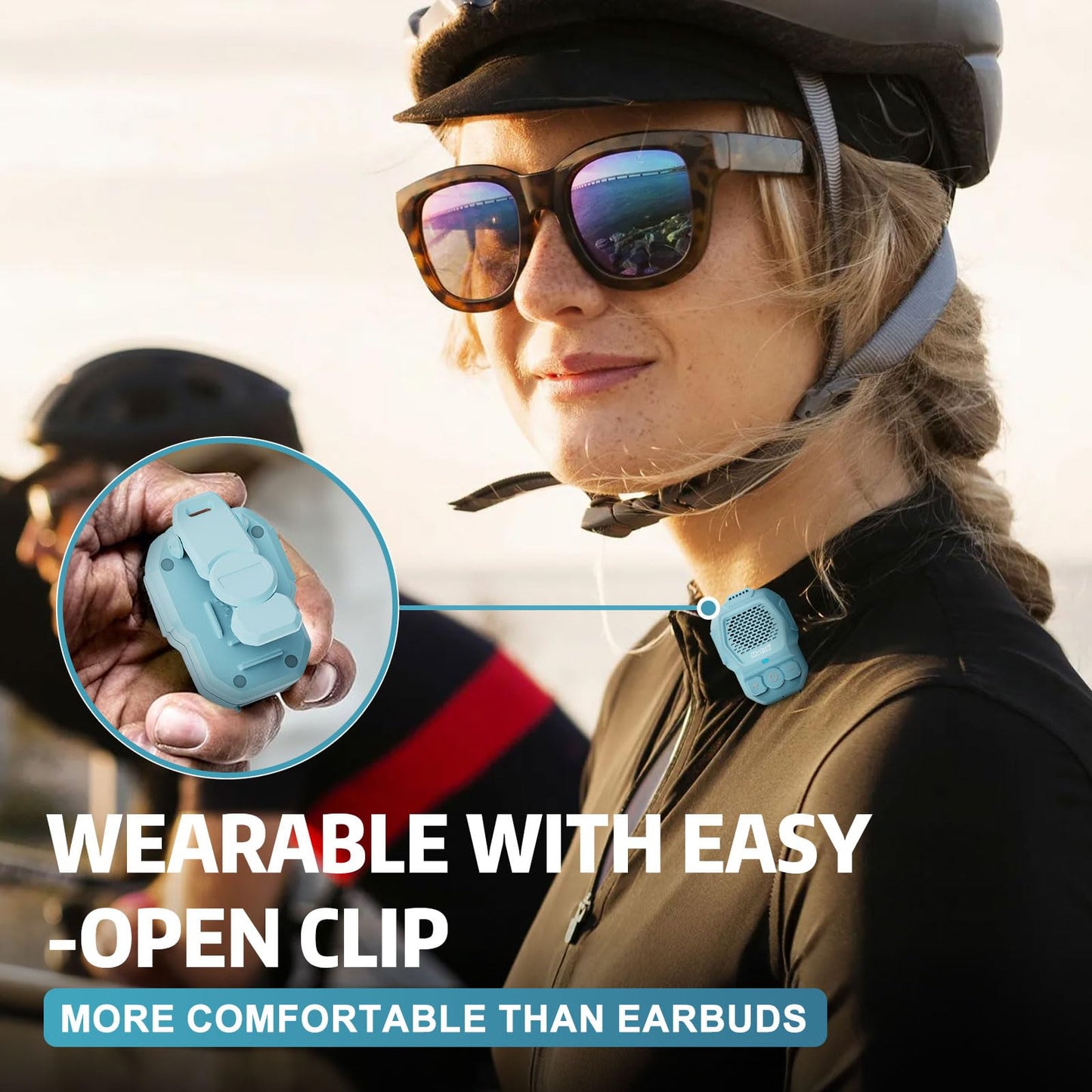 Mufoli Wearable Bluetooth Speaker, Wireless Portable Speakers, Waterproof Jobsite Speaker Up to 14 Hours Playtime, Clip Speaker Built-in Mic for Hands-Free Music/Calls, for Outdoors (Blue)