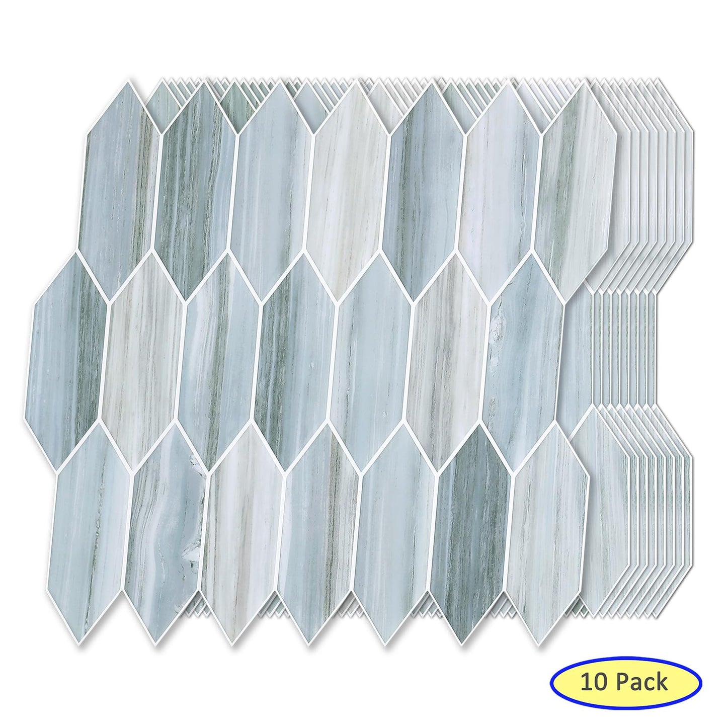 Tilingview 10PCS Peel and Stick Backsplash for Kitchen, Self-Adhesive Vinyl Gel Tile, Wall Tile for Home Decoration (Blue Gray Long Hexagon)