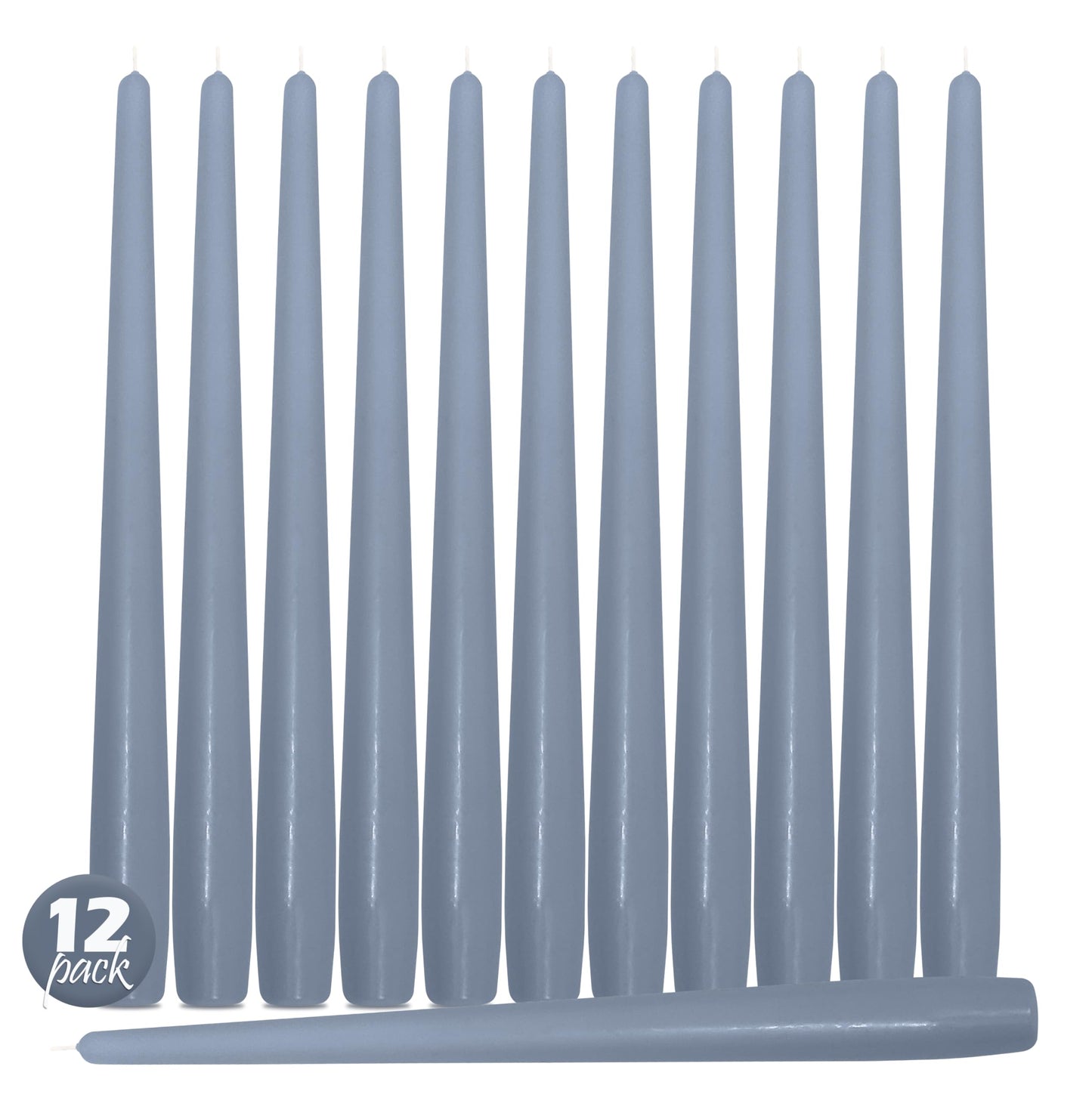 Hyoola Tall Taper Candles - 12 Inch Grey Blue Unscented Dripless Taper Candles - 10 Hour Burn Time - 12 Pack