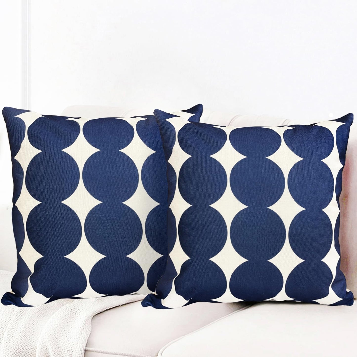 RYSMIYOU Decorative Throw Pillow Covers Set of 2 Blue Pillow Covers 18x18 inch Throw Pillow Cases Linen Square Pillow Case,Farmhouse Outdoor Polka dot Pillow Covers for Couch Sofa Bed Living Room