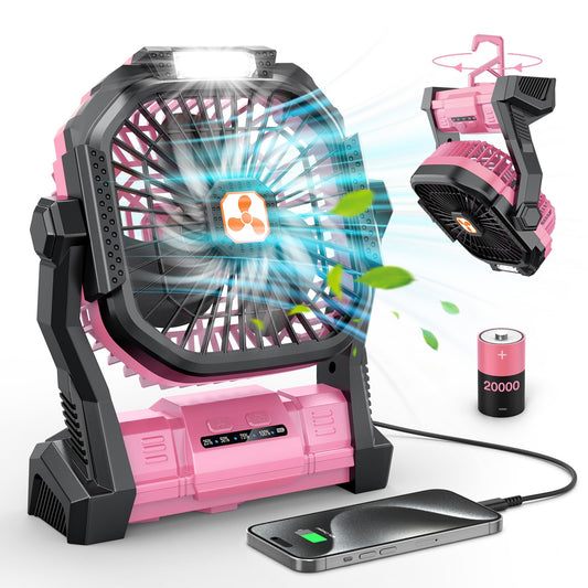 Portable Fan Rechargeable, 20000mAh Cordless Battery Powered Fan with LED Lantern, USB C Battery Operated for Travel Bedroom Home Camping Tent Office Beach Desk Fishing Table
