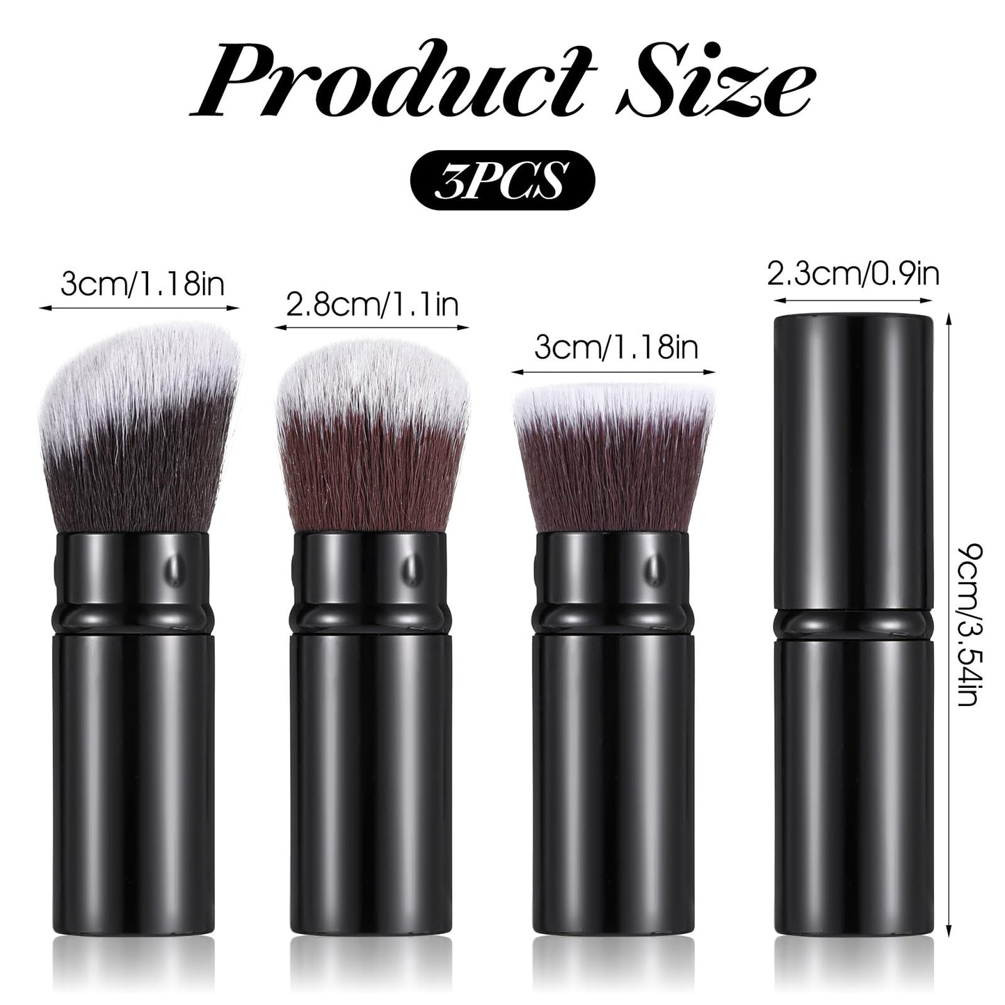 3 Pack Retractable Kabuki Brush Travel Kabuki Foundation Brush Retractable Face Blush Makeup Brushes For Blending Liquid Blush Bronzer Buffing Sunscreen Flawless Cosmetics