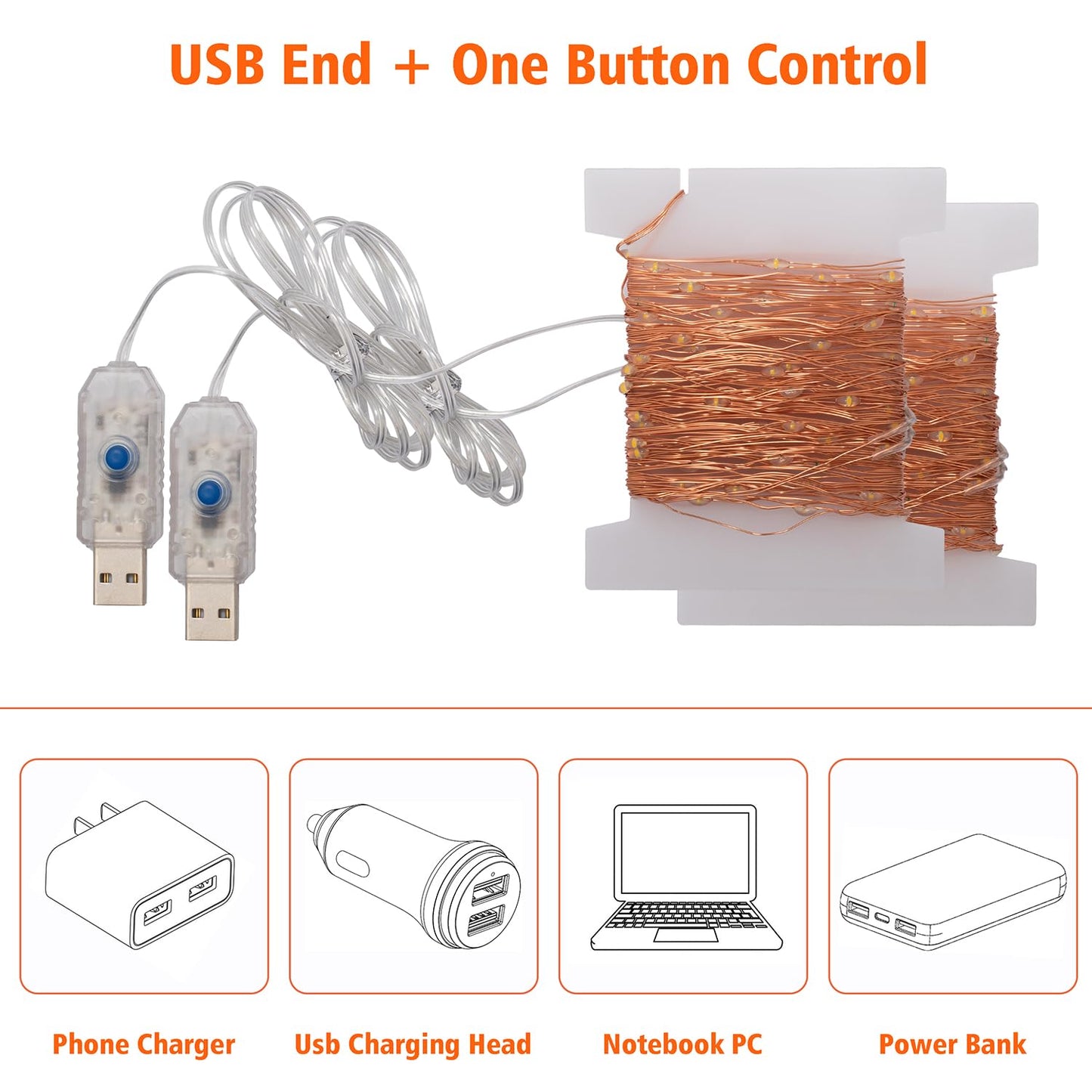 Beingreat 2 Pack USB Plug-in Fairy Lights, 33ft 100 Mini LED Copper String Lights with 8 Modes, USB Starry Lights for Bedroom Wedding Christmas Garden Party DIY Crafting, Warm White