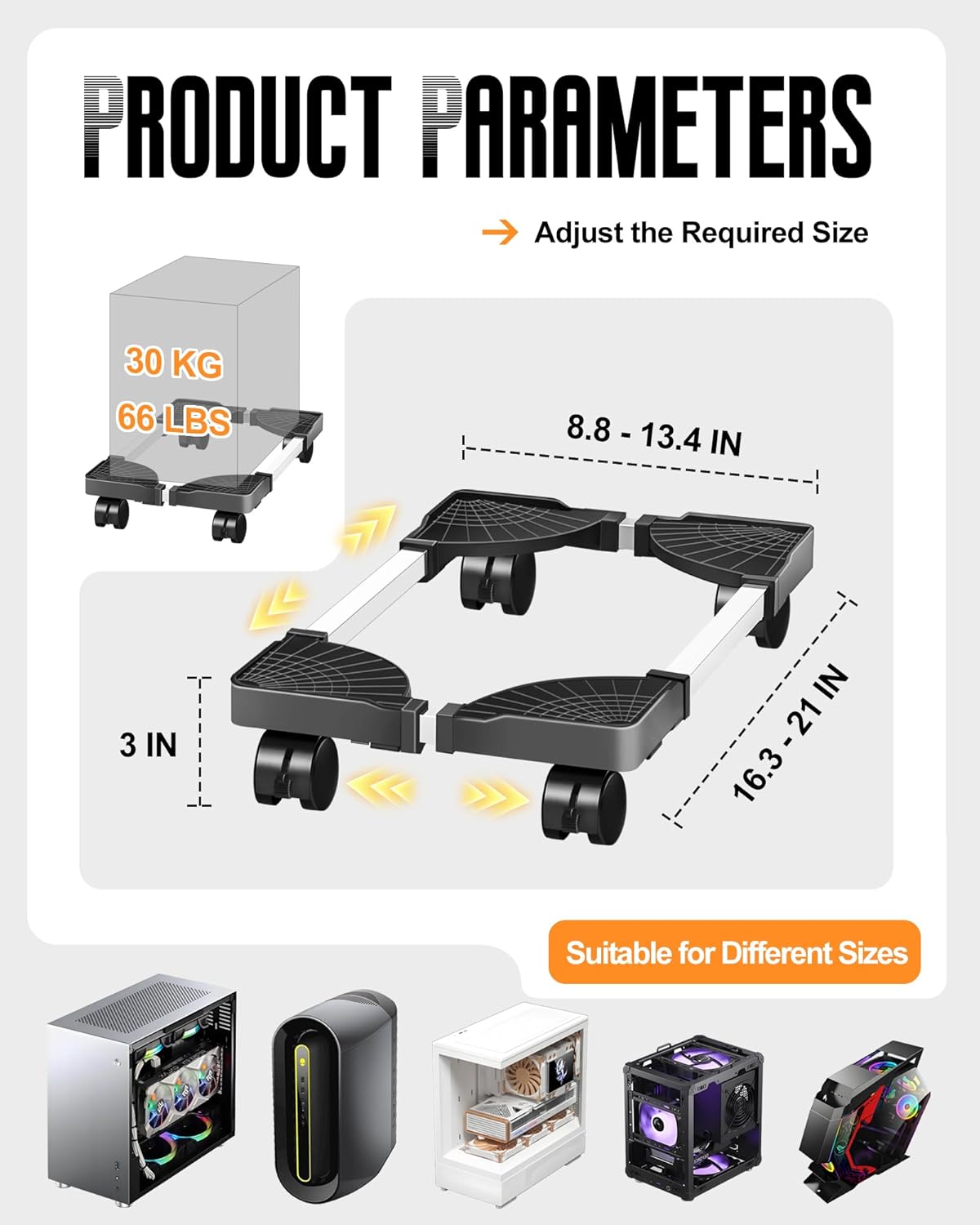 YOSE Computer Tower Stand, Adjustable Mobile CPU Stand with Rolling Caster Wheels, Premium PC Tower Stand Holder for Floor Carpet Gaming PC Case