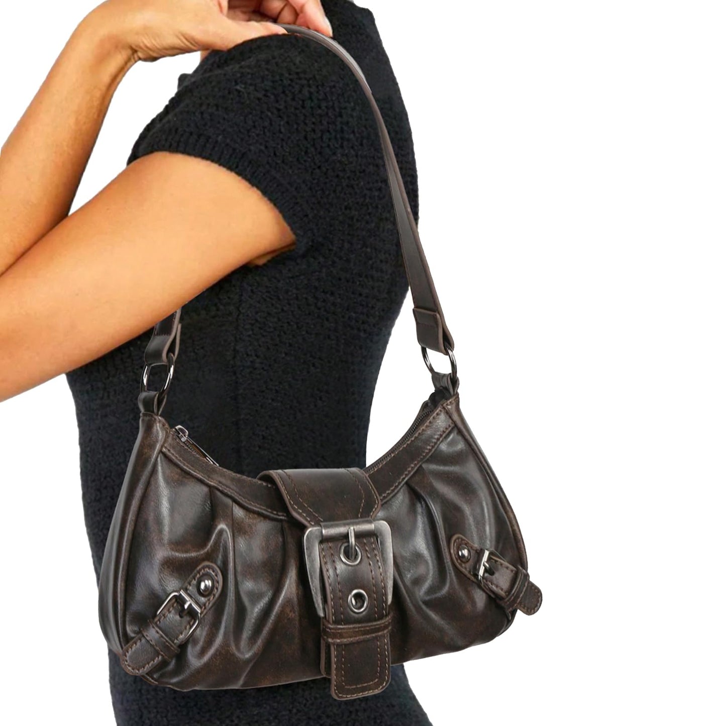 Shoulder Bag for Women Top Handle Handbag Purse Y2K Hobo Clutch Small Punk Purse Trendy, Coffee