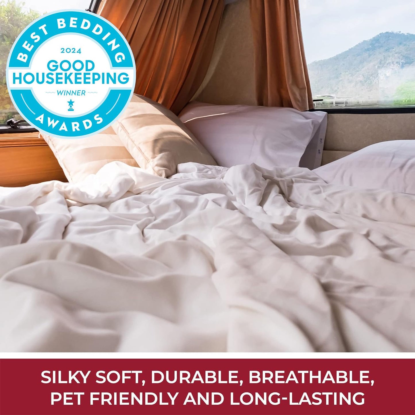 Mellanni RV Short Queen Sheets - 4 PC Iconic Collection Bedding - Hotel Luxury, Extra Soft, Cooling Bed Sheets - Deep Pocket up to 10 inch (RV/Short Queen, White)