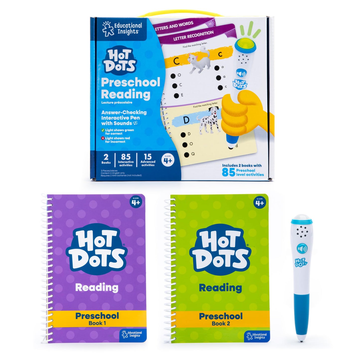 Educational Insights Hot Dots Preschool Reading Set - Preschool Workbooks with Interactive Pen, Homeschool Learning Activities, Learn to Read Activity Books for Kids Ages 4+