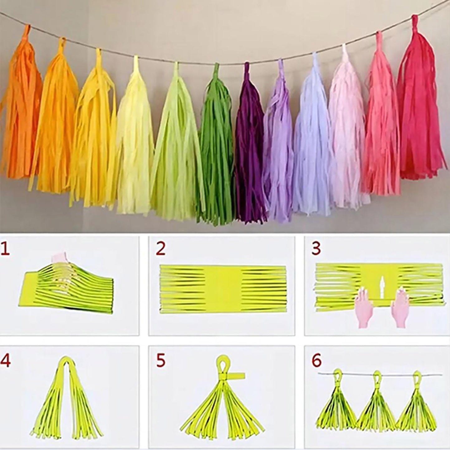 AimtoHome Shiny Tassel Garland Tissue Paper Tassel Banner,Tassels Party Decorations for Wedding,Birthday,Bridal/Baby Shower,Pack of 15 (Gold/Tan/Ivory)