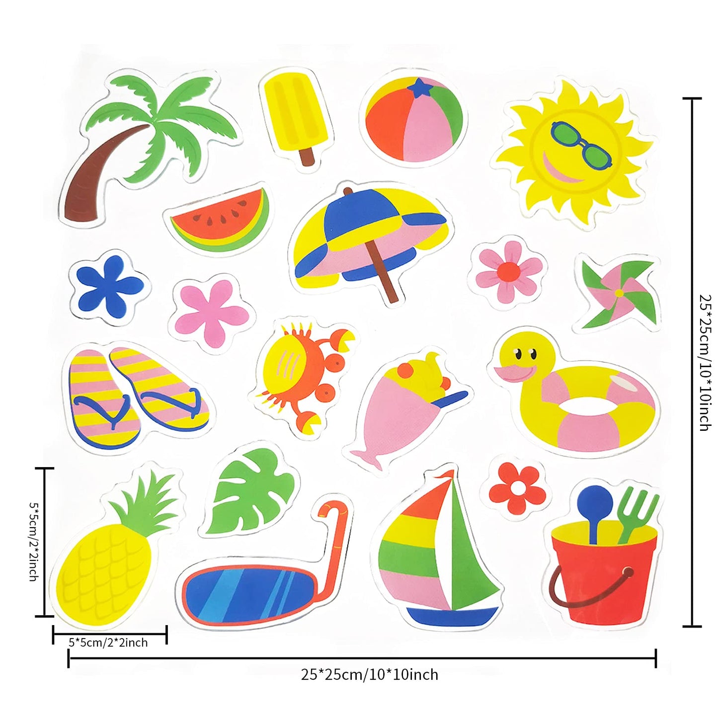 20 PCS Summer Thick Gel Clings Hawaiian Tropic Window Gel Clings Decals Stickers for Kids, Toddlers and Adults Home Airplane Classroom Nursery Beach Party Supplies Decoration Removable and Reusable