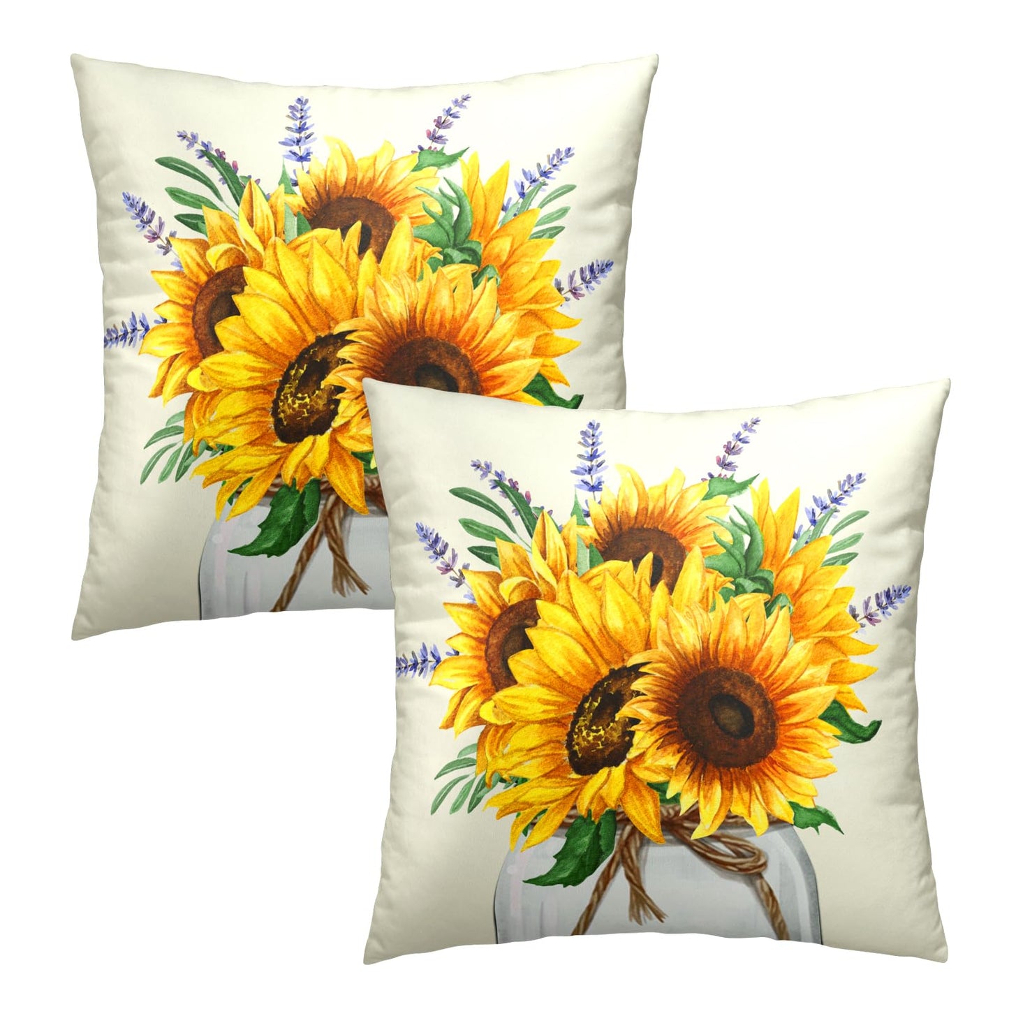Mweet Sunflower Throw Pillows Covers 18 x 18 Inch - 2PCS Nature Summer Flower Vase Floral Decorative Square Pillowcases for Couch Sofa Bench Living Room Bedroom Decoration