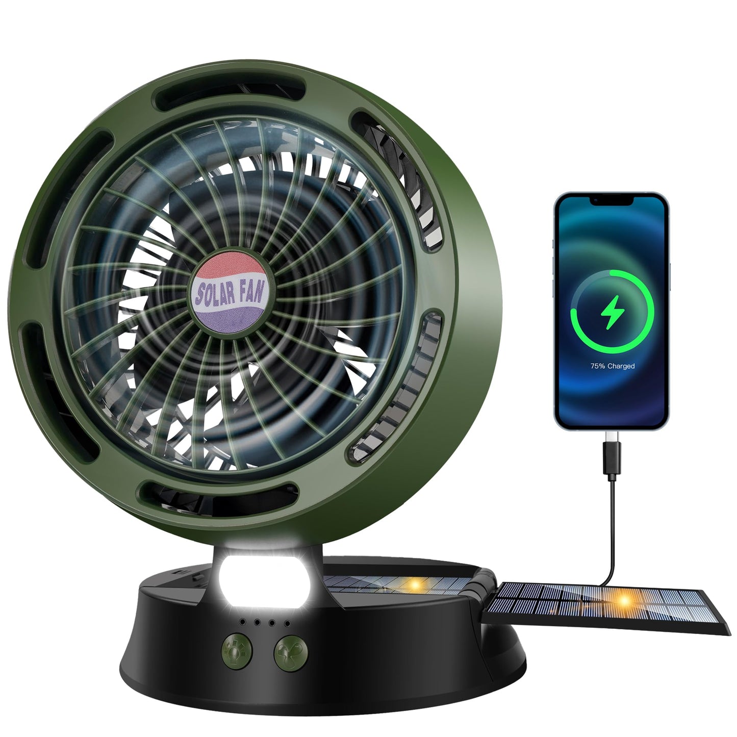 10400mAh Solar Camping Fan with LED Lantern, Rechargeable Portable Fan with 5W Solar Panel, Battery Operated Personal Fan for Outside Picnic, Fishing, Outdoor Tent Fan for Camping Essentials